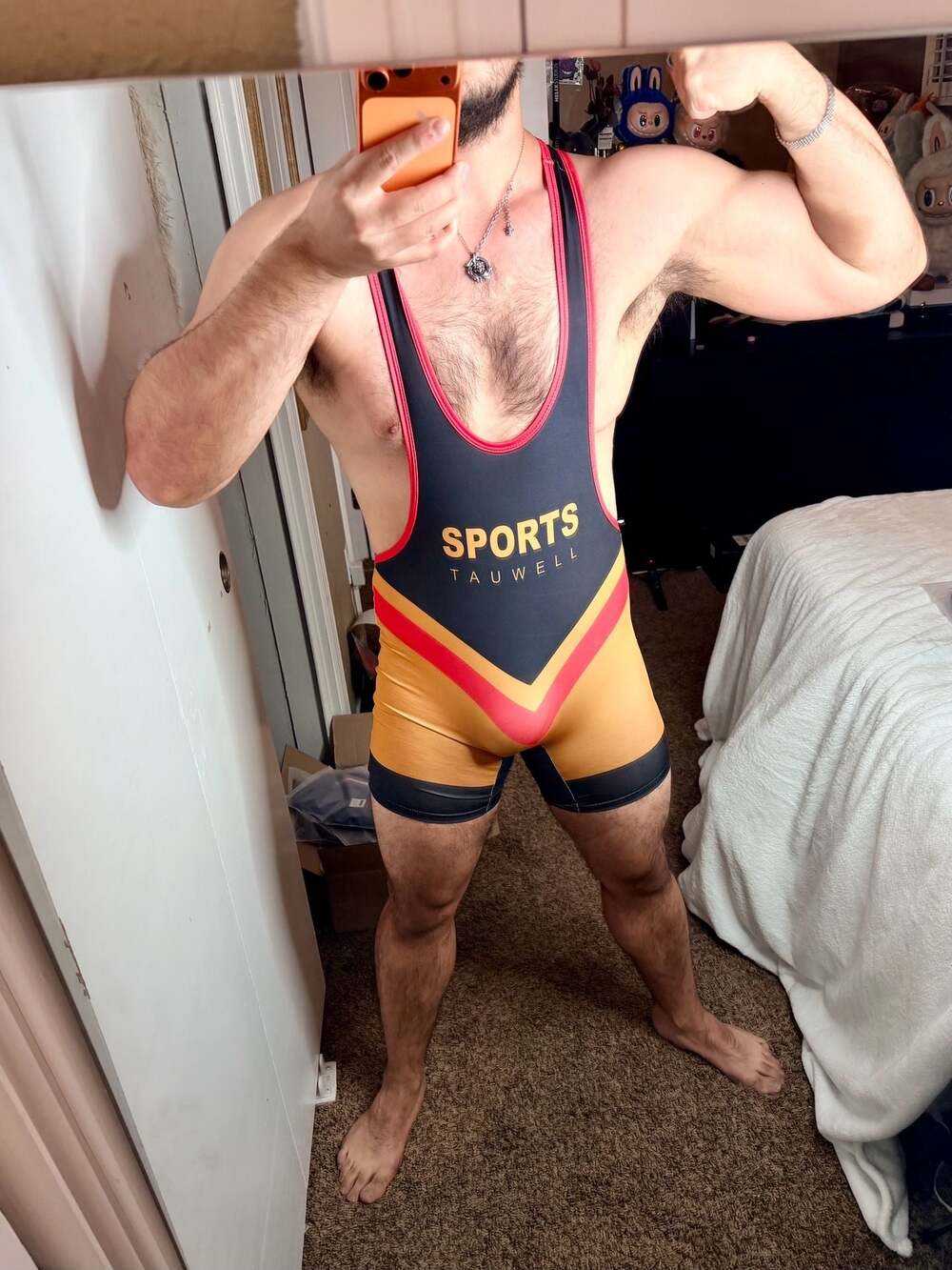 Tauwell Men's Wrestling Singlet Bodysuit Chevron Pattern Size L